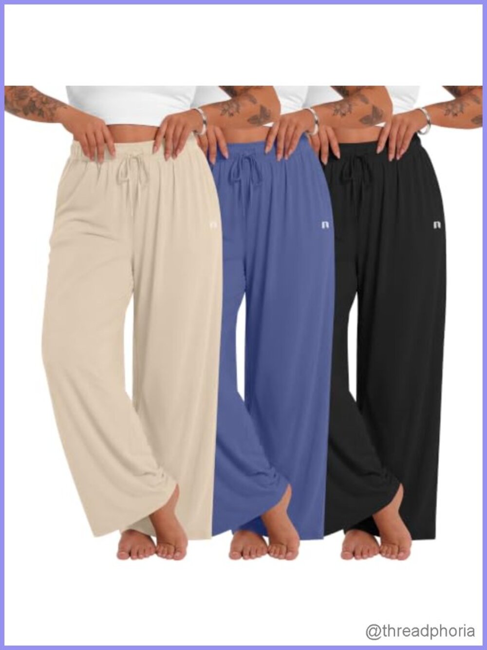 3 Pack Plus Size Wide Leg Lounge Pants with Pockets High Waist